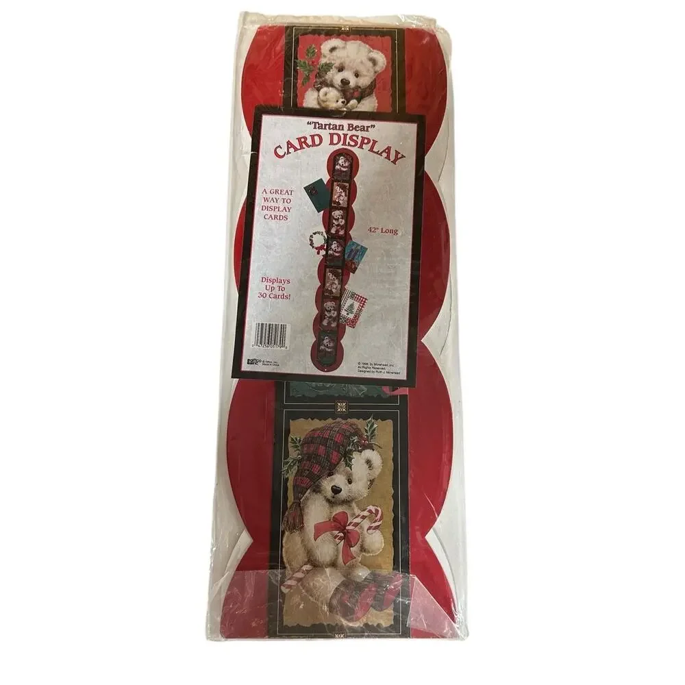 Vtg 90s Tartan Bear Christmas Holiday Card Display 42